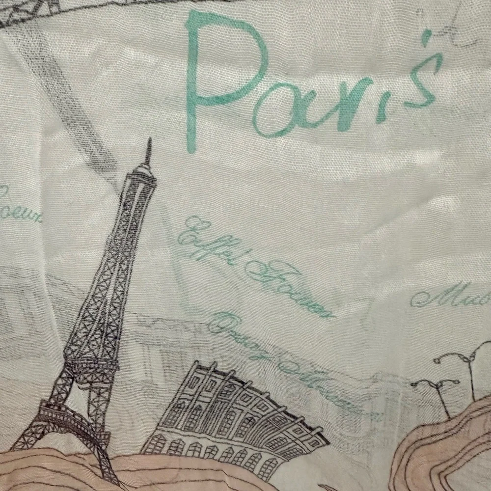 Vintage decorative Paris-themed scarf French-inspired White Pink Border 63